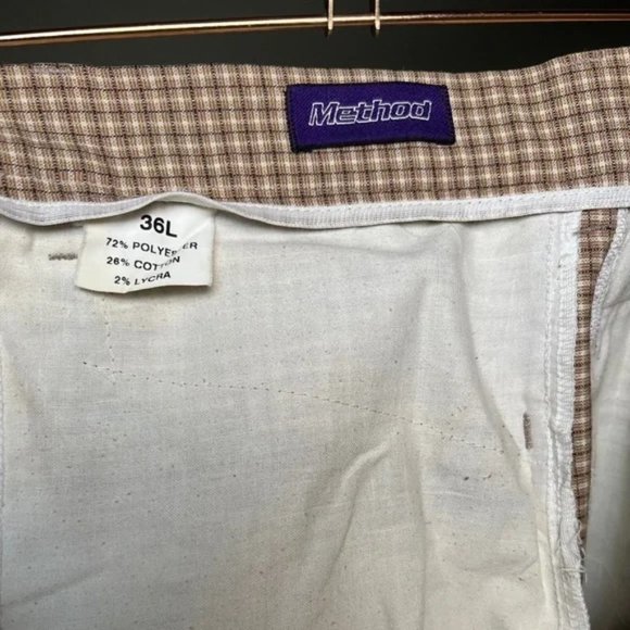 Method Brand Tan Cream Brown Plaid Frayed Cut Off Hybrid Shorts Mens 36 - Picture 3 of 3